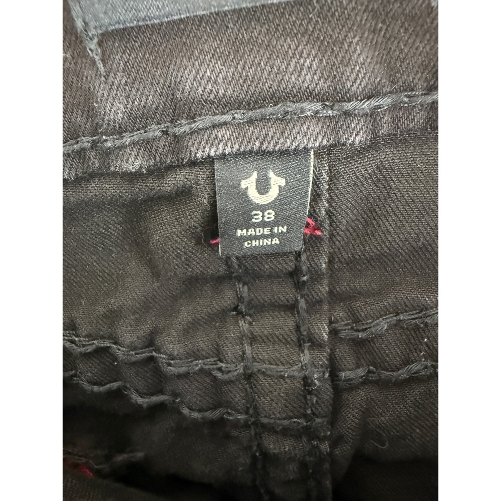 True Religion Ricky Relaxed Straight Jeans Mens 38 Black Red Contrast Stitching - Picture 8 of 11